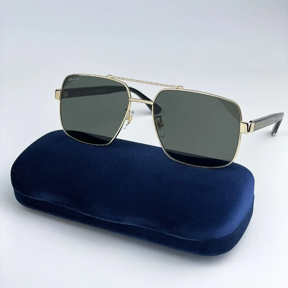 NEW Gucci GG0529S 001 Gold Black Grey Oversized Pilot Unisex Sunglasses